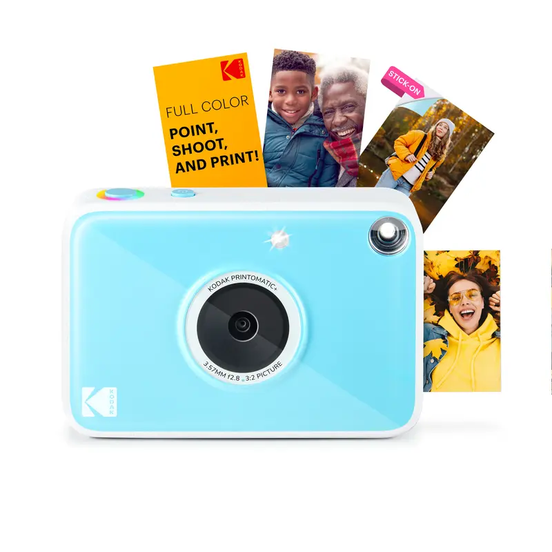 KODAK Printomatic+ Instant Print Digital Camera - 10MP Portable Fixed Focus Compact Camera with Colorful Interactive RGB LEDs, Auto Flash, Built-in Li-Ion Batteries, 1 lb, Zink 2X3”" Sticky-Backed Photo Paper, Smudgeproof Pics, Picture Functionality