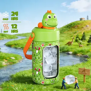Summervibes,POWCAN 12oz Kids Insulated Water Bottle, Cute 3D Character Stainless Steel Cup, 2-in-1 Dual Sip Straw & Spout Lid, BPA-Free，Leakproof Travel Tumbler for Girls Boys School Outdoor Portable.Mother's Day & Father's Day Gifts tiktokshopspringglowu