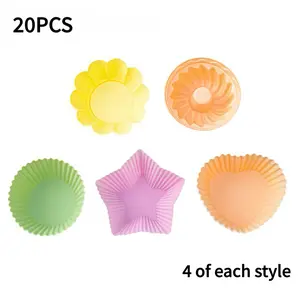 20pcs Reusable Silicone Cupcake Molds, Non-Stick Baking Mold for Paper Cupcakes, Kids Snacks, Pancakes, Dishwasher Safe, Food Grade