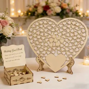 Wooden heart-shaped craft wedding guest message book, small wooden box with heart decoration, table decoration, suitable for Valentine's Day, weddings, bridal showers, anniversaries, holiday decorations, craft message box, party decoration message book