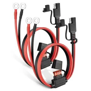 2Pack 1.98FT SAE Battery Charger Cable with 10A Inline Fuse, 16AWG UL Listed Quick Disconnect SAE to O-Ring Terminal Harness for Battery Maintainer Motorcycle Solar Panel Vehicle Trickle Charge