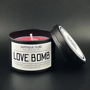 Soy Wax Love Bomb Pink Spell Candle Dressed with Rose Essential Oil, Rose Quartz Crystals and Raspberry Powder for Witchcraft