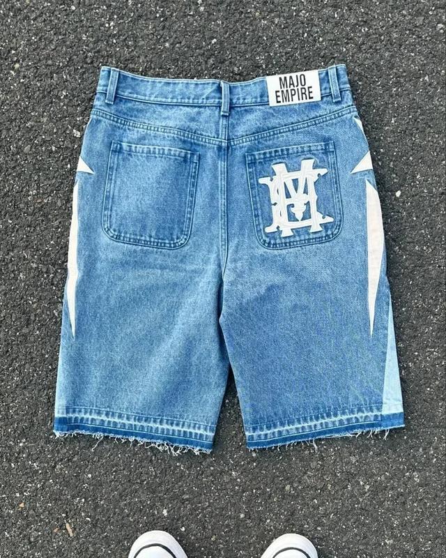 Baggy Wide-Leg Jorts Y2K Embroidered Street Casual