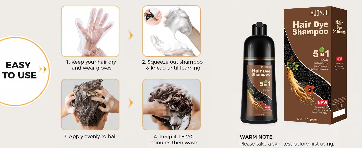 MJDMJD Blonde Brown 5 in 1 Hair Dye Shampoo - Natural Ingredients Can cover gray hairs, Contains Ginseng Extract, Natural Hair coloring, Plant Hair Care，500ml 613 honey blonde silver  dye wine sweet  mint  adore kit kids  braider