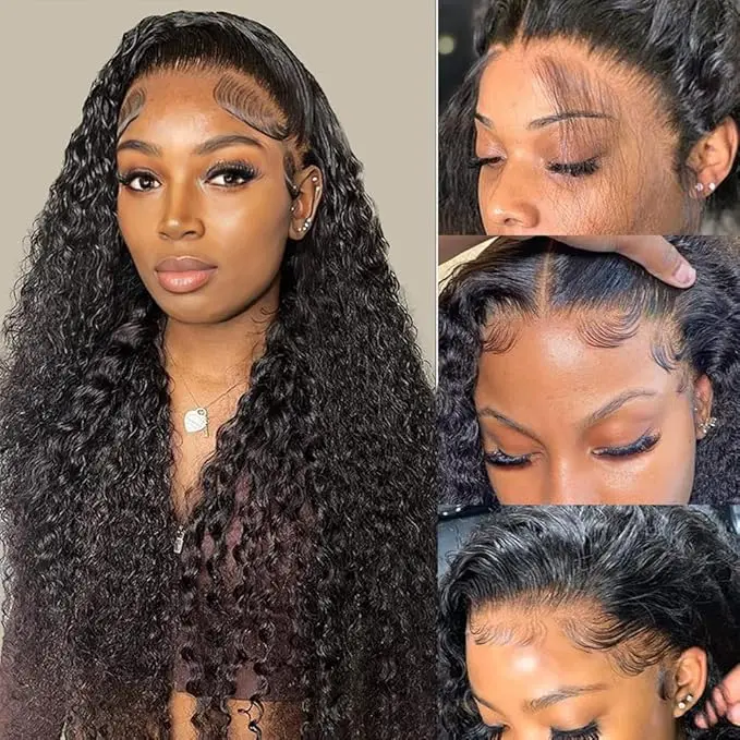 Deep Wave Lace Front Wigs Human Hair 180% Density 13x4 HD Lace Front Wigs Human Hair Pre Plucked with Baby Hair Glueless Wigs for Black Women Human Hair Side Part