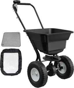 Fertilizer Spreader 80LB Capacity, Walk-Behind Push Broadcast Spreader with Hopper Screen & Rain Cover, 0–10FT Spreading Width, Seed & Salt Spreader, 12" Pneumatic Wheels, 25-Level Flow Control