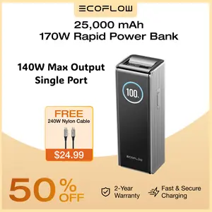 【Exclusive TikTok Gift】ECOFLOW Rapid Power Bank 25,000mAh, 170W Portable Charger with Dual 140W USB-C Ports for Multi-Device Charging, Smart TFT Screen, Compatible with iPhone Series, Samsung, Laptop and More (Green)  Smartphone