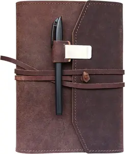 Refillable Leather Bound Journal Notebook for Creative Writing & Art Sketchbook - Handmade Large Lay Flat Notebook, 6"x8", Dark Brown