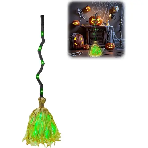 Dancing Witch Broom, Floating Witch Broom Halloween Decorations Indoor Outdoor, 35" Animated Light up Moving Brooms with Spooky Sounds & Bendable Handle