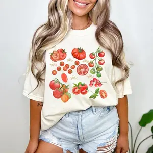 comfort s Tomato T-Shirt, Vintage Garden Fruit Print, Cottagecore Clothing Summer Wear Gift, , Garden T Shirt, Casual Graphic Shirt,tee