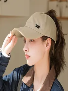 Women's Letter Embroidered Baseball Cap, Adjustable Ponytail Holder, Casual Fitted Hat for Summer Outdoor Sports Fitness