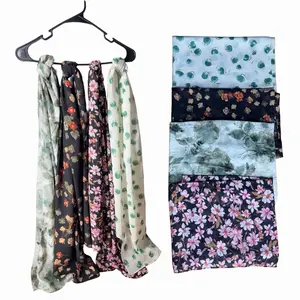 Chiffon Floral Printed Hijabs Scarves for Modest Wear - Elegant Flower Patterns in Soft Chiffon Fabric
