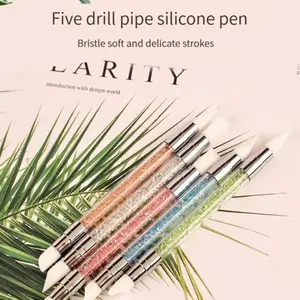 Double-Ended Nail Art Sculpting Brush Set, 5/15 Pcs Silicone Tip Acrylic Handle, Professional Salon Precision Painting Tools