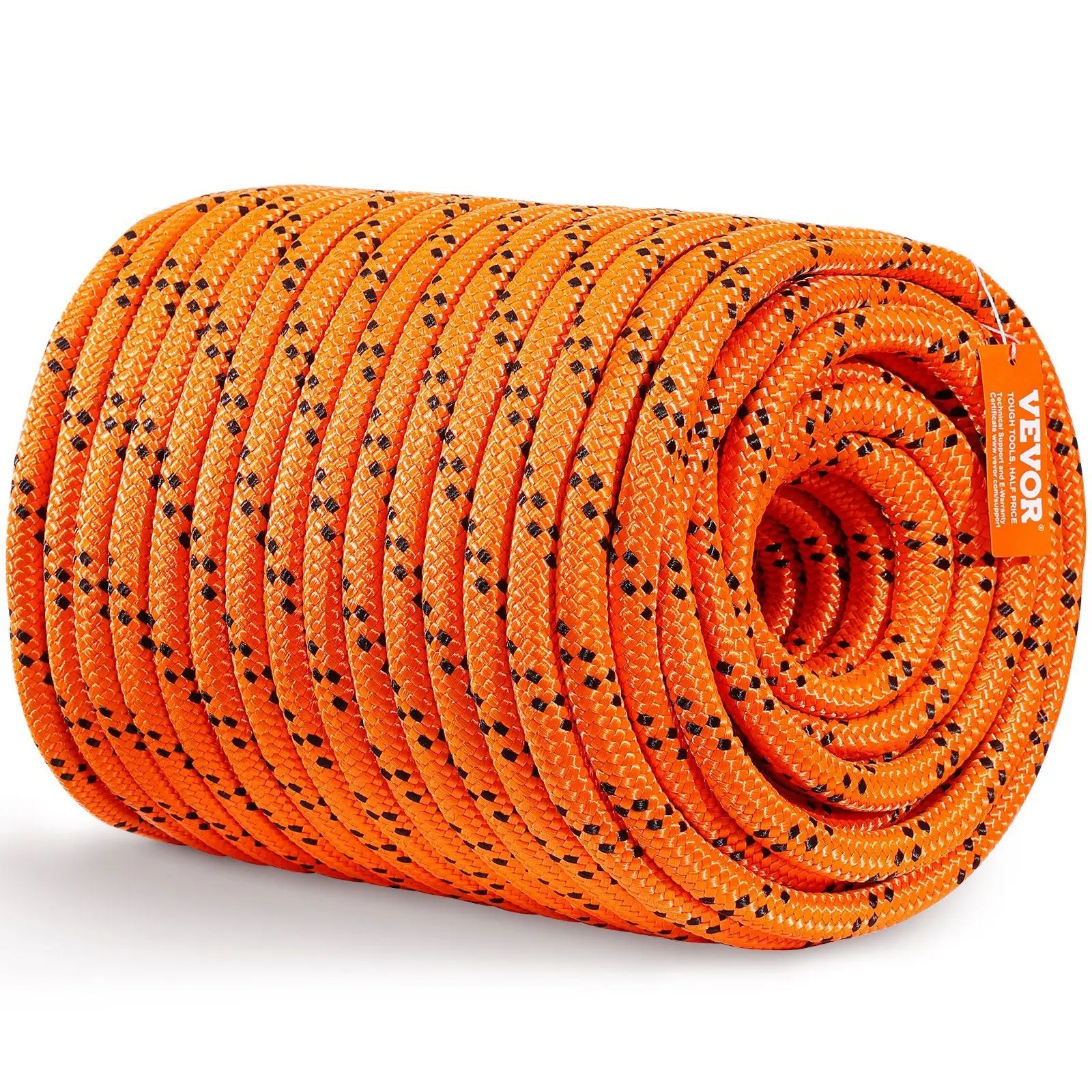 220 ft 3/4 inch Double Braided Polyester Rope (Orange/Black) - 20000 LBS Breaking Strength Outdoor Rope