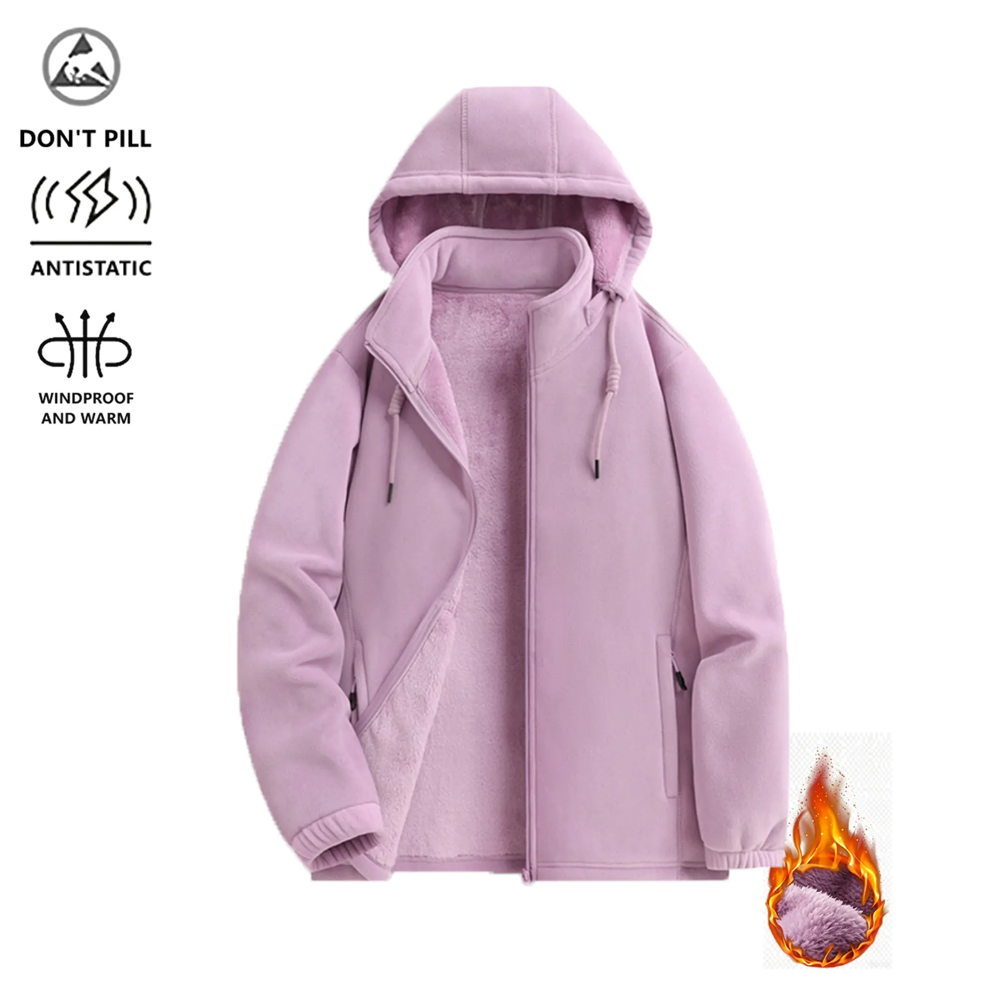 Women’s winter fleece hoodie jacket, double-sided fleece, loose fit, warm casual outerwear cardigan