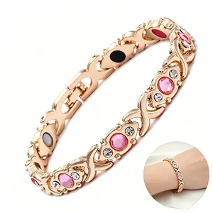 Women's Adjustable Design Magnetic Wristband - Rhinestone Inlay Eco-Friendly Stretch Bangle, Accessories for Women, Unique Costume Jewelry Bracelet with Diamond Accents