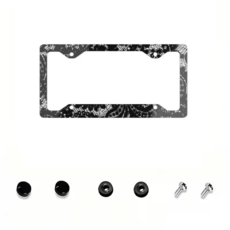 Grey Black Lace Pattern Metal License Plate Frame Exterior Car Accessories for Women, New Car Gift for Her | SCREWS INCLUDED