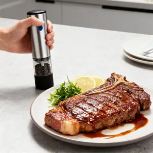 Piece stainless steel electric pepper grinder with LED light and rechargeable pepper and sea salt grinder, adjustable coarseness, transparent container, ideal for kitchen, outdoor, and barbecue Adjustable Electric Pepper and Salt Grinder