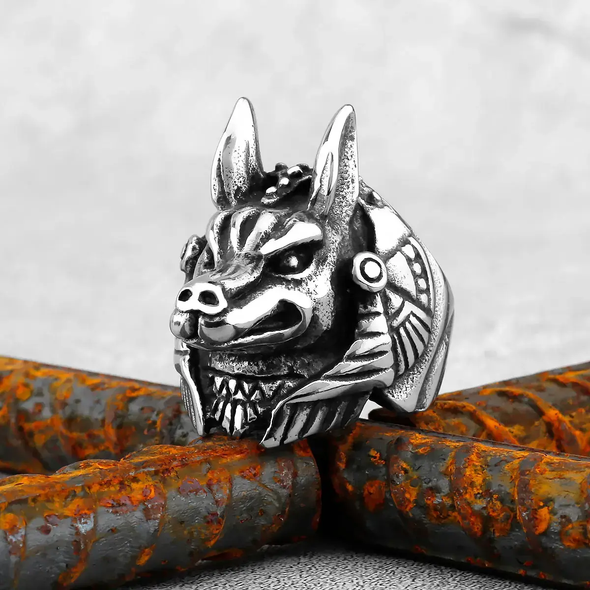Egyptian Mythology Anubis Ring Egyptian God Hip Hop Biker Vintage Ring Fashion Charm Punk Male Jewelry Creative Gift