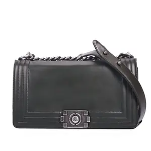 Pre-owned CHANEL Calfskin Crossbody Bags Le Boy Military Green Leather 81735444 c