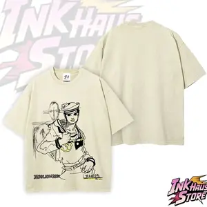 Josuke Higashikata T-shirt and his stand “Soft & Wet” JoJolion (JoJo's Bizarre Adventure Part 8: The Gospel of JoJo) -- Short Sleeve Cotton Unisex Retro Acid Wash Tee TP0