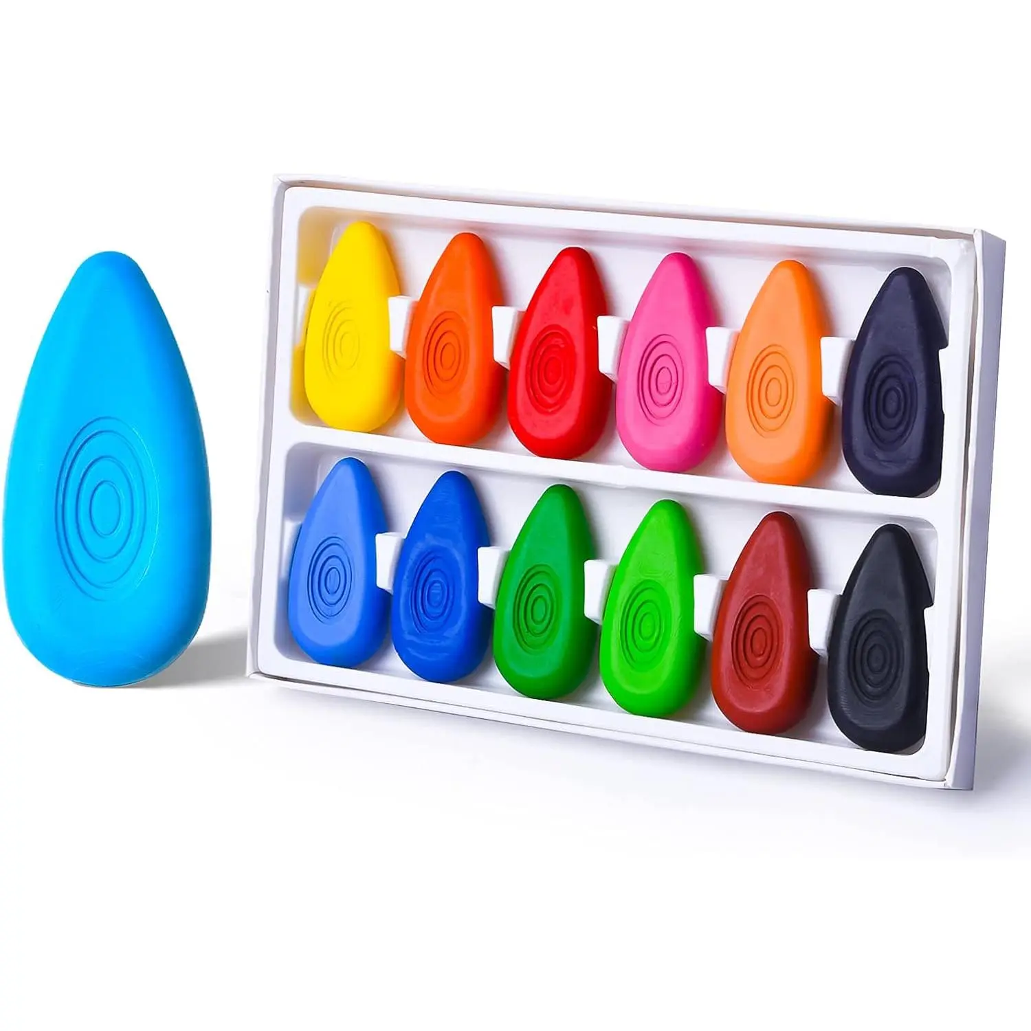 Four Candies Crayons for Kids 12 Colors, Non Toxic Washable Crayons for Toddlers 1-3, Unbreakable Easy-Grip Water-Drop Shape for Little Hands, Art Supplies for Kids Toddlers Coloring Gift