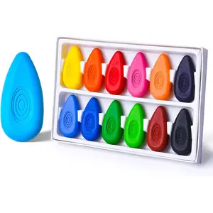 Four Candies Crayons for Kids 12 Colors, Non Toxic Washable Crayons for Toddlers 1-3, Unbreakable Easy-Grip Water-Drop Shape for Little Hands, Art Supplies for Kids Toddlers Coloring Gift