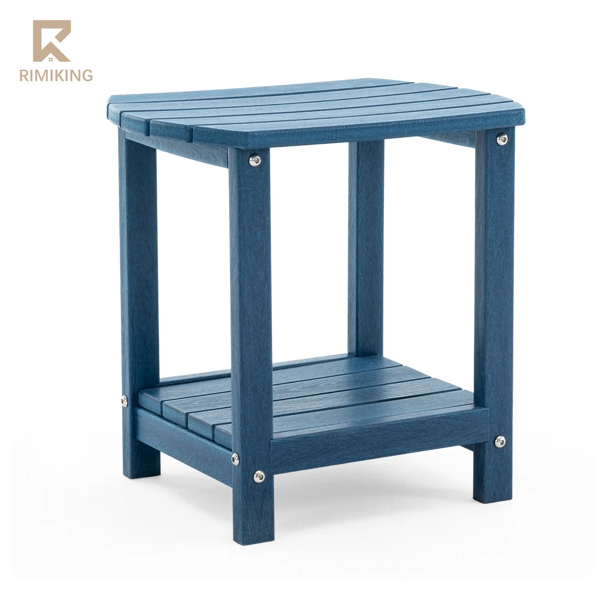 【Fathersdaygift】RIMIKING Outdoor Side Table, HDPE Weather-Resistant Patio End Table with Shelf, Durable Double-Layer Design, 7 Colors  QWYST, Patio Accent Table, Home Outdoor Furniture