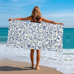 Blue and White Gingham Print Beach Towel, Timeless Plaid Pattern for Casual Pool Use and Picnics