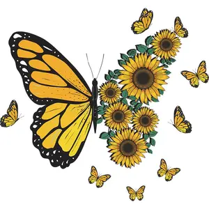 Butterfly & Sunflower Pattern Wall Sticker, 1 Count Removable Self Adhesive Wall Decal, Decorative Sticker for Home Living Room Bedroom, Decoration Sticker, Ornaments, Adhesive Decals, Sunflower Stickers
