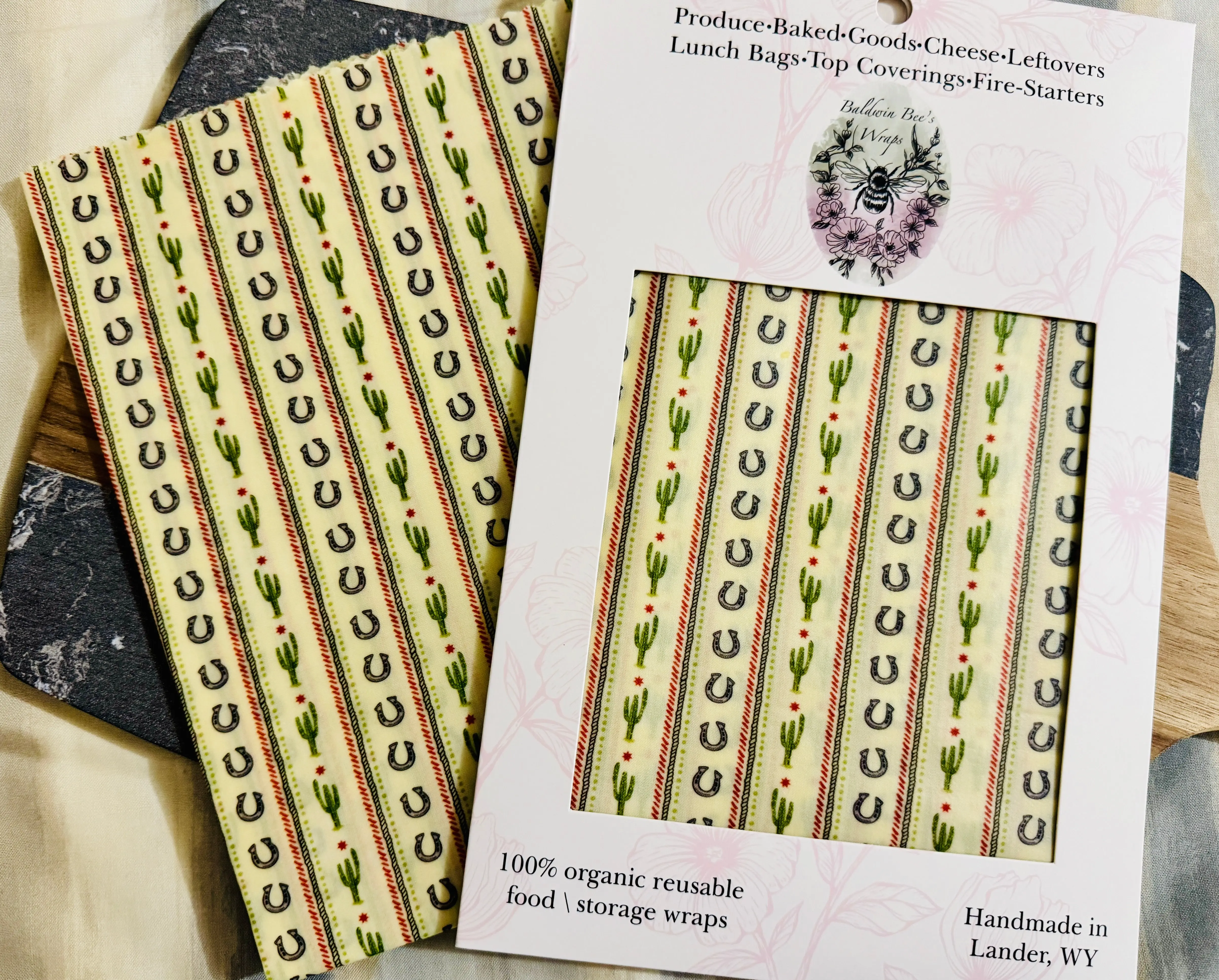 Jumbo Beeswax Bread Wrap - Reusable Bread Storage Wrap for Homemade Bread, Sourdough & Artisan Loaves (Cactus)