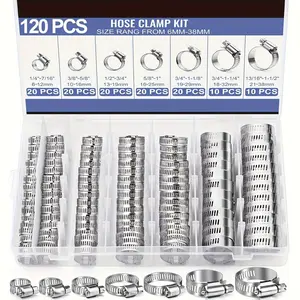 Stainless Steel Pipe Clamp Kit, 1/4''-1-1/2'' Spiral Gear, Durable Metal Ring, for Fuel Lines, Pipes, Cars, Machinery, Garden