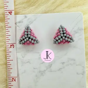 Handmade Triangle Earrings Beaded Earrings for Women | JIK Accessories Fashion Jewelry Pink & Gray