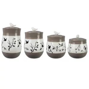 Young's Inc. Set of 4 Botanical Ceramic Caniste rs