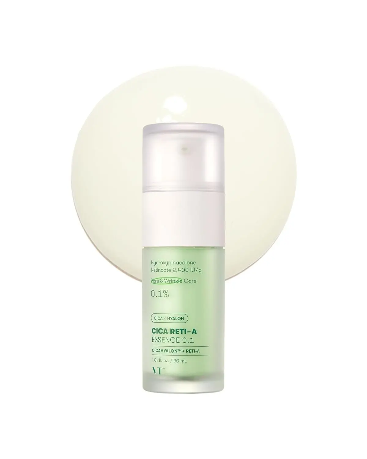 VT Cosmetics Cica Reti-A 0.1% Retinol Essence - Lightweight Gentle Anti-Aging Skincare Serum for Sensitive Skin, Skin Repair, Smoother Texture, 1.01 fl oz, Silky, Natural, Vegan, 1 To 1.9 Fl Oz, Bottle, Alcohol Free, Single Item, 12 Months, 100G, Airless,
