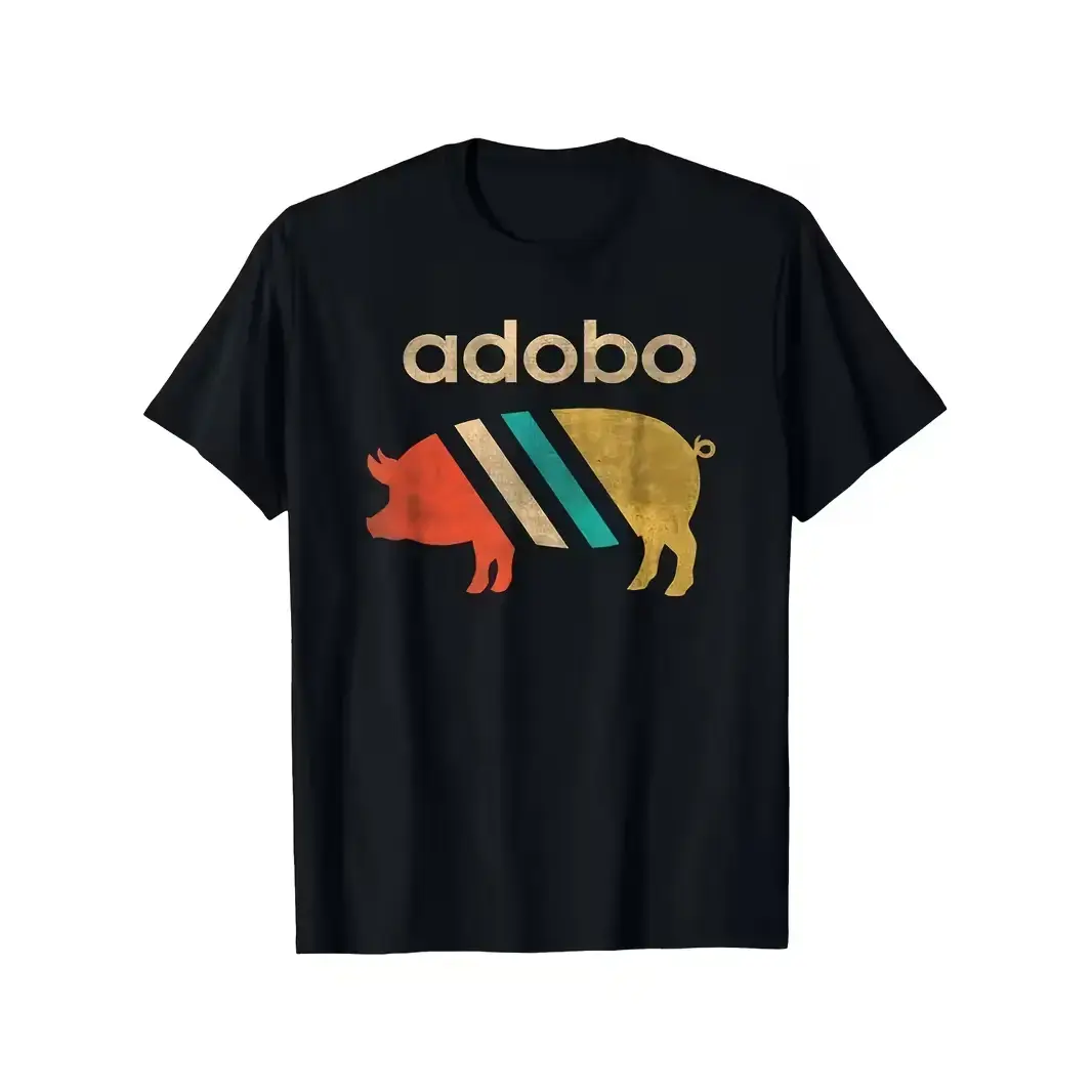 Men's Filipino-Inspired Adobo Graphic T-Shirt - Black with Yellow & Red Filipino Print Breathable Round Neck Casual Tee for BBQ Parties Filipino Culture Events Same Style for Men and Women 2026 Summer Short-sleeved Printed T-shirt