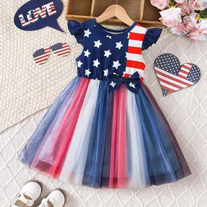 1-5 Years Toddler Baby Girls Outfit Independence Day Dress Kids American Flag Clothes 2025 New Independence Day Festival Clothing