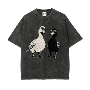 Cool Ducks with Sunglasses Graphic Tee Heavyweight Washed Oversized T-Shirt Unisex Vintage Streetwear Premium Cotton