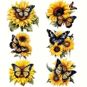 6 Pcs Sunflower Butterfly Heat Transfer Vinyl Stickers DIY Washerproof Iron on Patches for Clothes Bags Hats Crafts