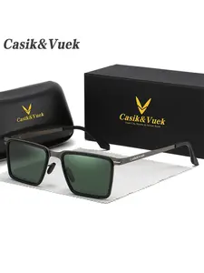 Casik&vuek Square Metal Fashion Men's Sunglasses, Lightweight Full Frame Polarized Outdoor Shades, Casual Style All Seasons