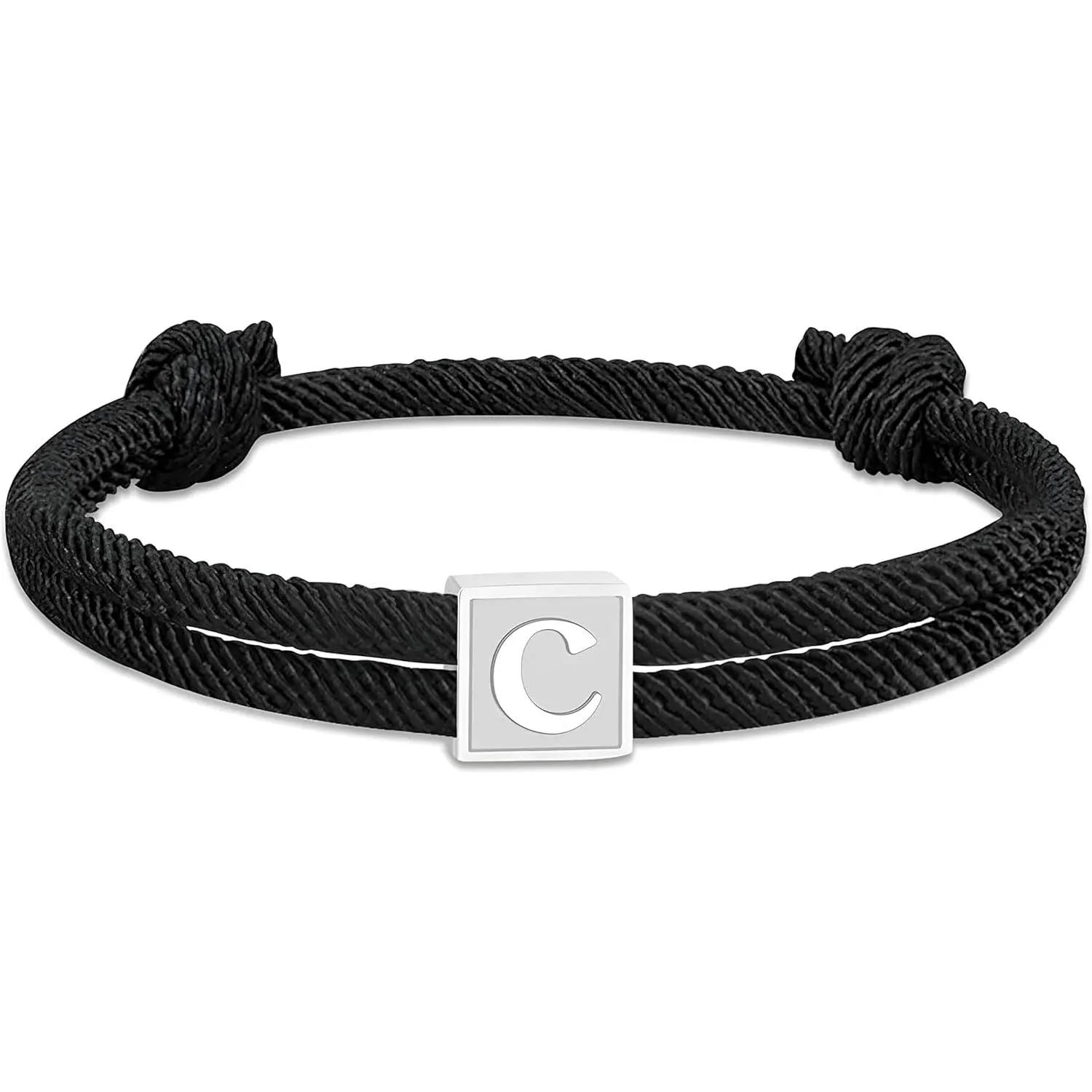 Men's Stainless Steel A-Z Initial Rope Bracelet - Handmade Braided Adjustable 7-13 in Letter Charm Jewelry, Handmade Braided Ribbon Bracelets & Bangles, 2025 Graduation Gift, Letter Link Bracelet, Dimensions