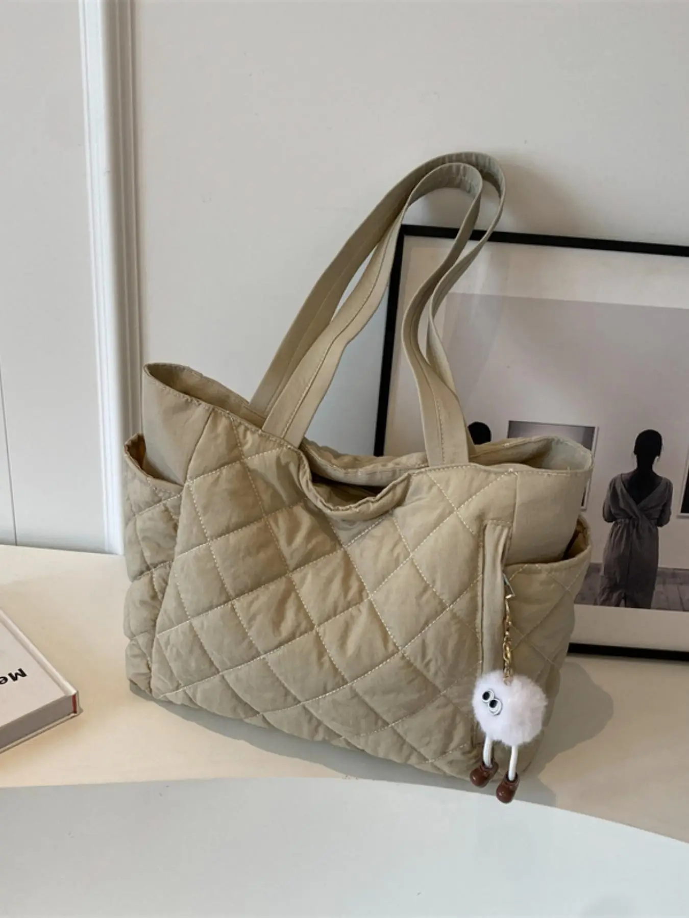 Women's Solid Quilted Tote Bag, Fashionable Large Capacity Shoulder Bag for Daily Used, Casual Trendy Versatile High-quality Daily Commuting Bag