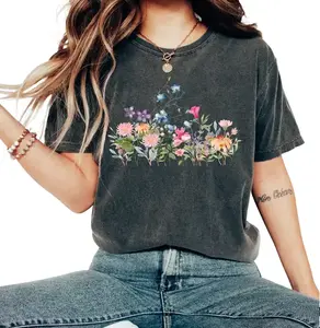 Pressed Flower Shirt, Wildflower Tshirt, Boho Cottagecore Crewneck, Watercolor Botanical Floral Shirt, Mothers Day Gift, Flowers Lover Mom, Mother's Gift, Personalized T-Shirts, Trend T-Shirts, Cool Material T-Shirts, T-Shirts