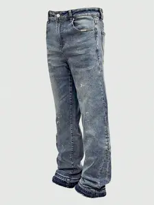 Men's Slim-Fit Classic Denim Jeans, Casual Y2K Streetwear Style Patchwork Ripped Design, All-Season Wearable Pants for Men & Women