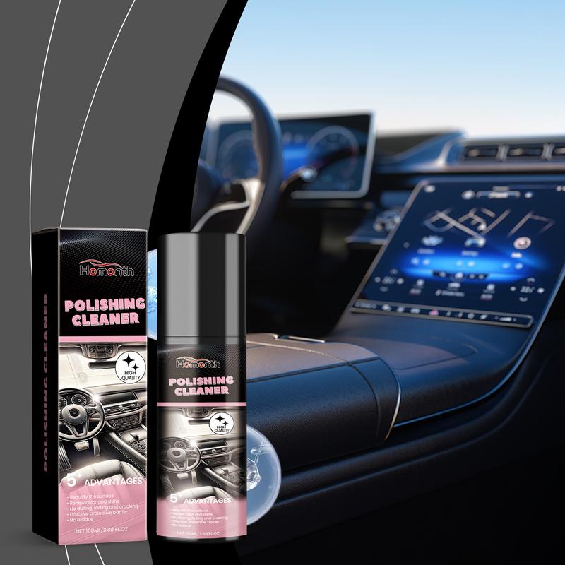 Car Interior Polish Cleaner, Interior Plastic and Leather Restorer, Deep Cleaning Shine and Renew Spray, Removes Dirt Grime and Stains, Protects Against Dust Fading and Aging, Long Lasting Gloss Auto Interior Care for Dashboard Door Panel and Trim