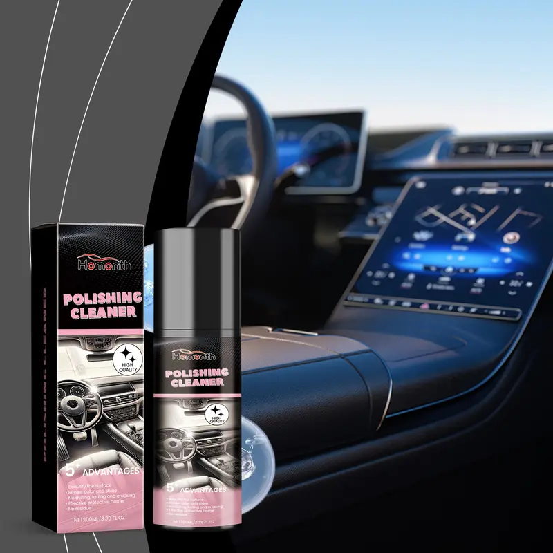 Car Interior Polish Cleaner, Interior Plastic and Leather Restorer, Deep Cleaning Shine and Renew Spray, Removes Dirt Grime and Stains, Protects Against Dust Fading and Aging, Long Lasting Gloss Auto Interior Care for Dashboard Door Panel and Trim