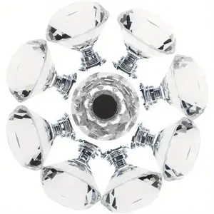 16pcs Elegant Crystal Glass Cabinet Knobs - 30mm Diamond Shaped Pull Handles for Drawers and Cabinets for Wardrobes, Drawers & Furniture Accessories