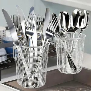 Dish Rack, Stainless Drain Basket, Compact Utensil Drying Rack Dishwasher Accessory, Cutlery and Utensil Organizer, Set of 2
