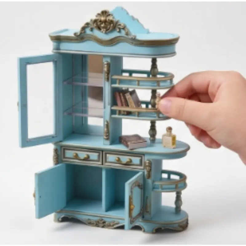 Elegant Mini Screen Cabinet Vintage Simulated Dollhouse Living Room Furniture Creative Micro Landscape Dollhouse Decor Christmas Easter New Year Gift Miniature Houses