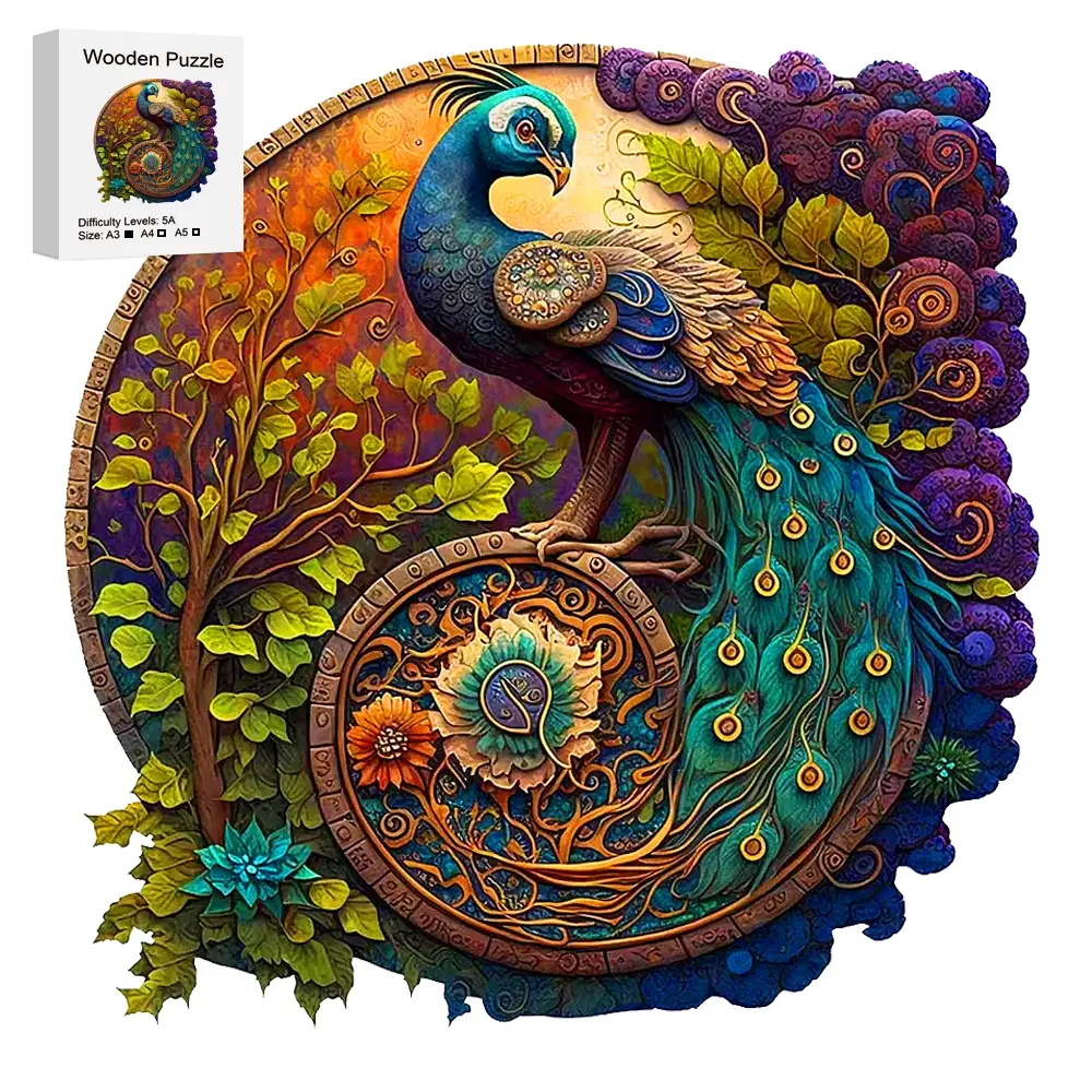 Charming Peacock Wooden Jigsaw Puzzle, Unique Irregular Animal Shape Toy, Best Gift for Adults & Kids, Family Game, Intermediate Skill Level, Wooden Puzzles